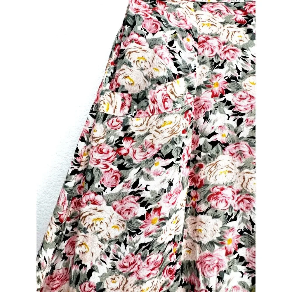 Ferruccio maxi skirt VTG button up ruched pink cottage floral casual women S